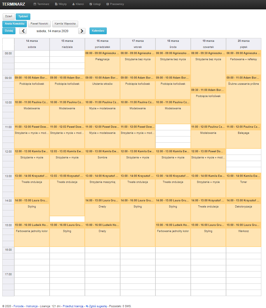Terminarz - Kalendarz wizyt w programie OneIN